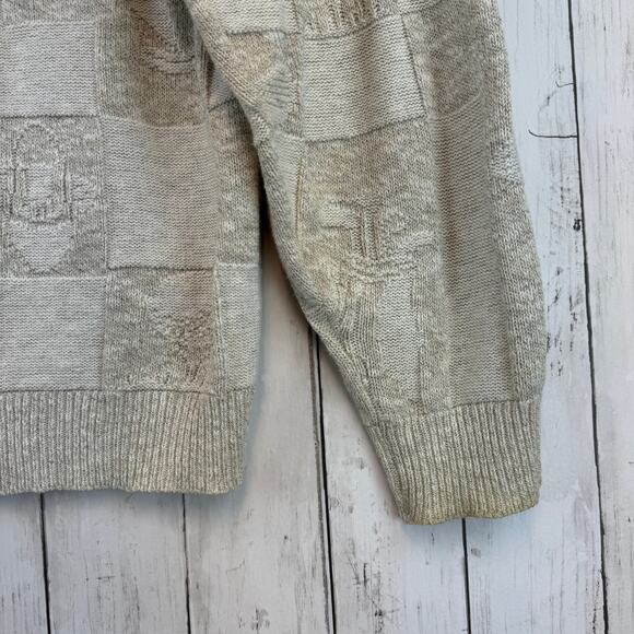 VTG 90's Carmel Cream Golf Theme Textured Knit Novelty Sweater Size XXL - Picture 12 of 16